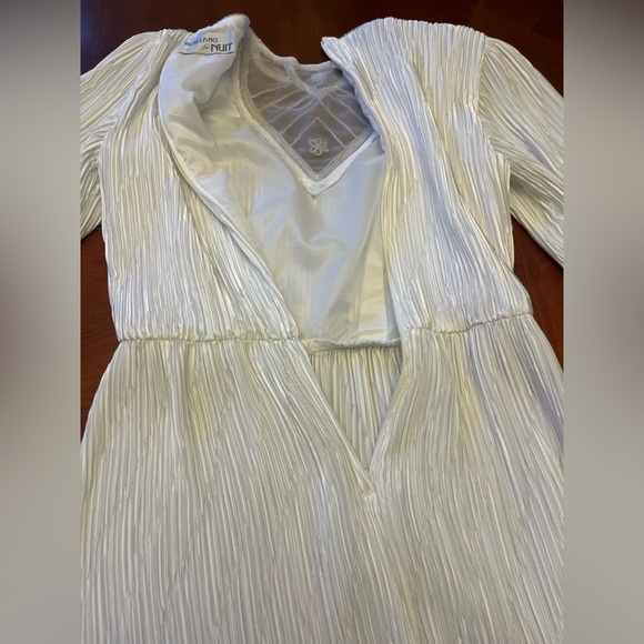 Vintage Ricki Lang for Nuit Silk Crinkle Pleated Midi Dress White Sz 6 Bling - Picture 3 of 9